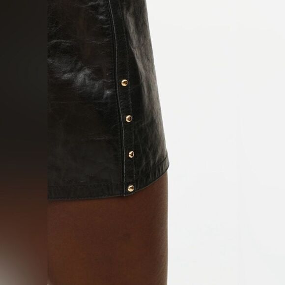 Iconic Anthony Vaccarello Genuine Leather Mini Black Skirt Ring Size 0 - Picture 5 of 17